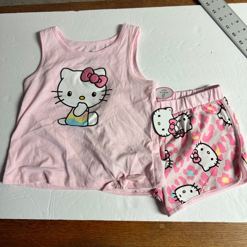 Hello Kitty Girls 6X Pink Tank Top & Leopard Print Shorts 2-Piece‎ Set Cute